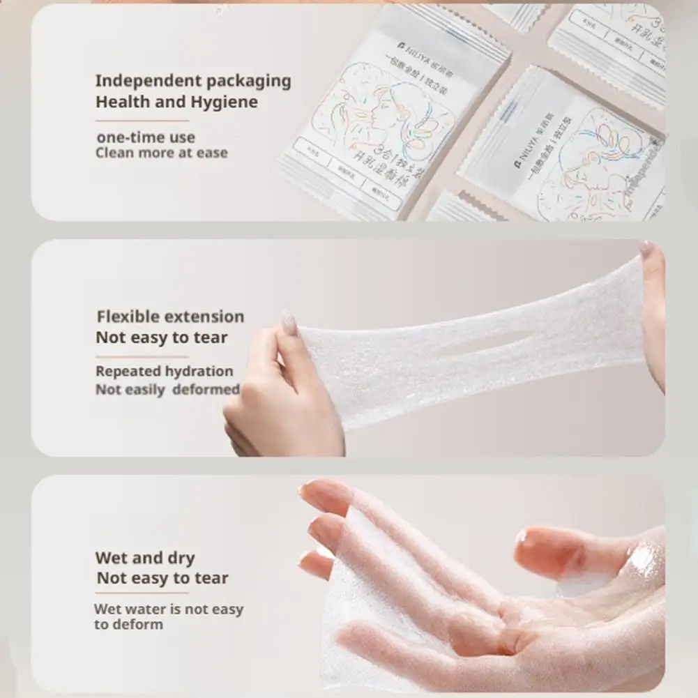 3 في 1 نعومة من القطن الخالص، قطن مكياج مضغوط رطب للتنظيف، مرطب ومهدئ، متعدد التأثيرات للعناية بالبشرة