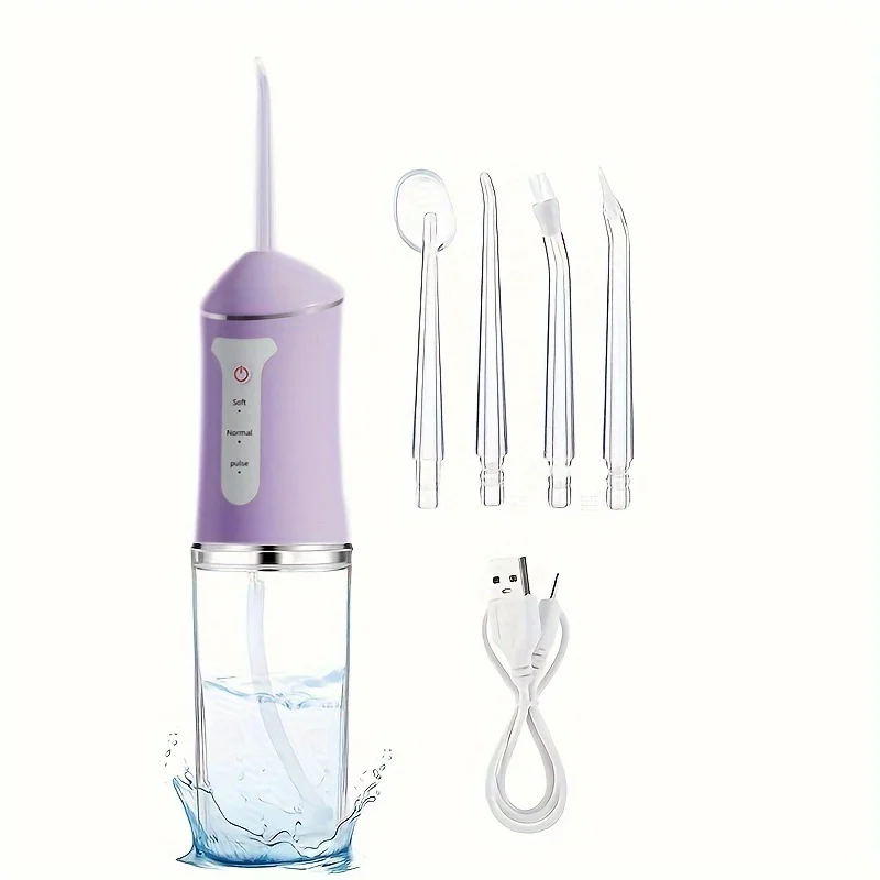 Oral Irrigator Portable Dental Water Flosser USB Rechargeable Water Jet Floss Tooth Pick 4 Jet Tip 220ml 3 Modes IPX7 1400rpm