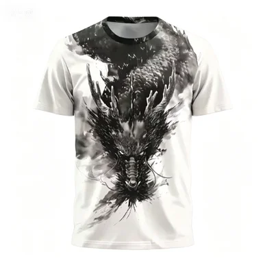 Summer New Ink Wash Dragon T-shirt Breathable and Versatile Chinese Style Casual Short Sleeved Shirt