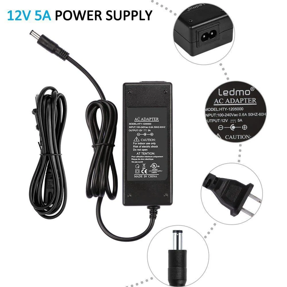 12V 5A 60W LED Power Supply Adapter AC 100-240V to DC 12V Transformers LED Driver for 12V Light and Small Household Electronics