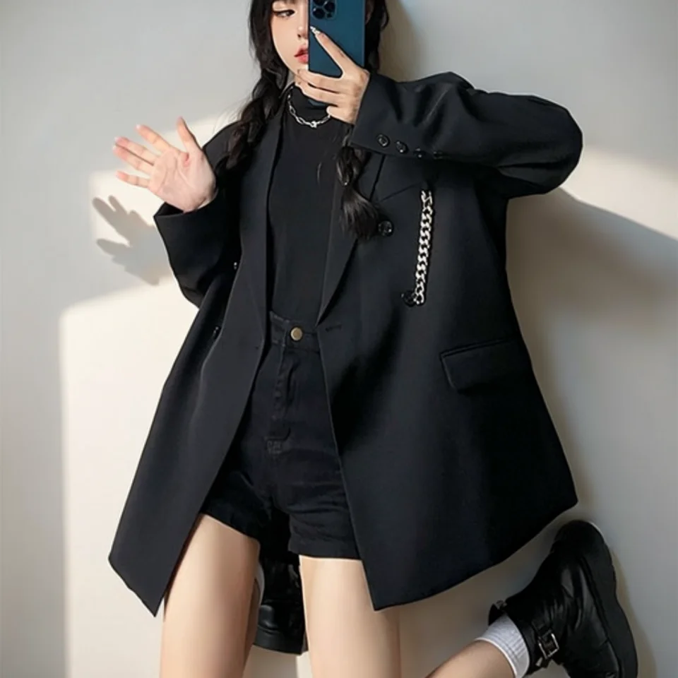 

Blazers Womans Blazer Romper Woman Dropped Shoulder Oversize Street Modern Teenage Casual Low Shoulder Design Loose Fit Button