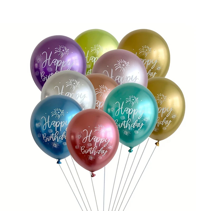 10pcs Birthday Balloons Happy Birthday Printed Pattern Baby Shower Chrome Latex Balloon Metal Birthday Party Decorations Globos