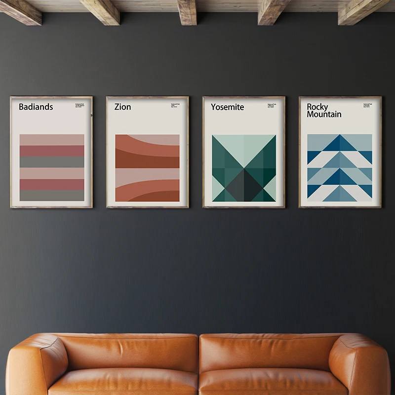 National Park Abstract Mountain Wall Art Poster and Print Badiands Rocky Mountain Wall Picture for Living Room Home Decor