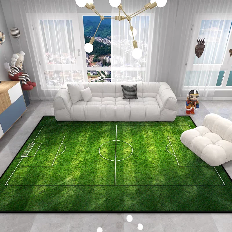 

Modern Decoration Football Field Children Play Area Carpet Living Room Non-slip Plush Large Rugs Bedroom Bedside Soft Mat Green