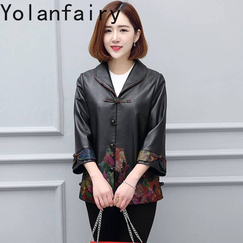 YOLANFAIRY veste en cuir véritable femmes printemps automne court coupe ajustée véritable manteau en peau de mouton mode vestes en cuir femme Chaquetas