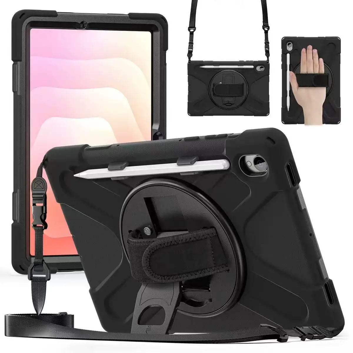 Coque antichoc avec support pour Samsung Galaxy Tab S11 Ultra, 2025 SM-X930/ X936/ X936B, avec bandoulière, bande de paume blindée Coque antichoc avec support pour Samsung Galaxy Tab S11 Ultra, 2025 SM-X930/ X936/ X936B, avec bandoulière, bande de paume blindée