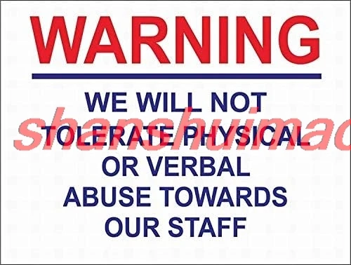 Eletina Warning Sign We Will Not Tolerate Abuse Towards Our Staff, Shop Warning, Road Sign Business Sign 12X8 Inches Met ALIMAO