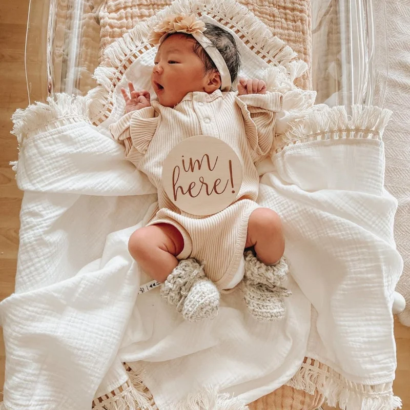 Baby Cotton Muslin Blanket Infant Fringe Swaddle Blanket Babies Sleeping Bed Cover