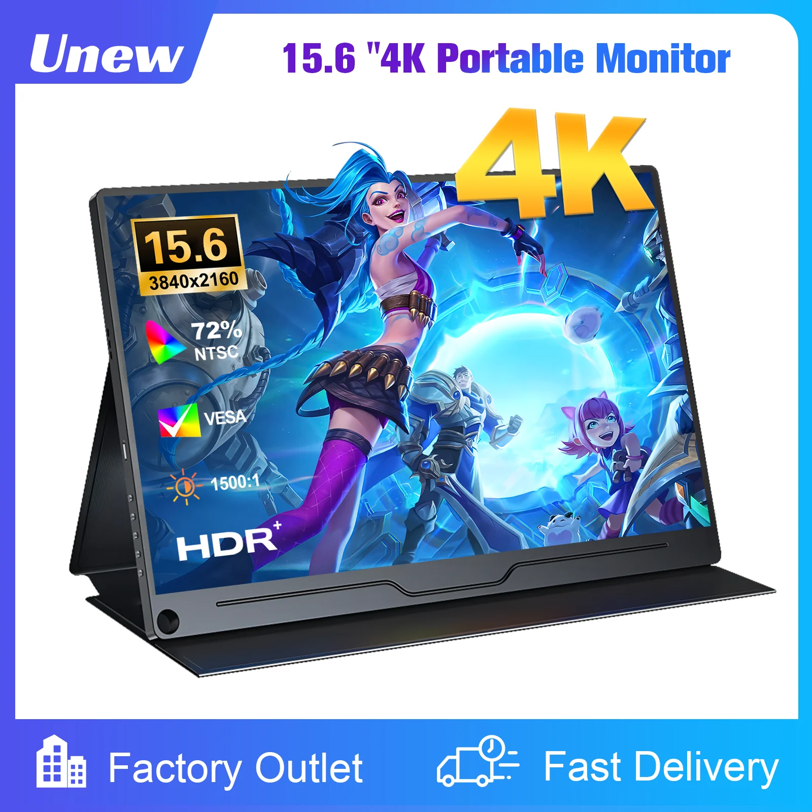 15.6 Inch 4K UHD IPS Monitor 3840x2160 | HDMI & USB-C Ports | Gaming/Office/Design Display for Xbox/PS5/PS4/Mac/PC