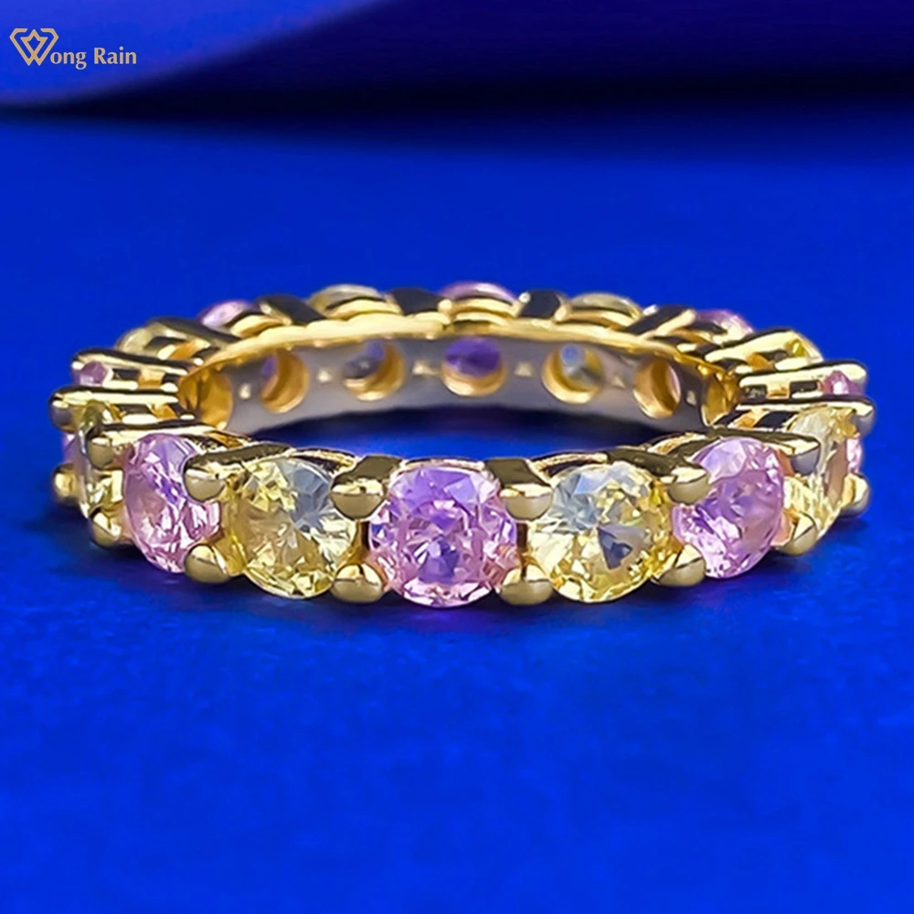 

Wong Rain 925 Sterling Silver Round Cut Lab Sapphire Citrine Gemstone Row Ring for Women Fine Jewelry Wedding Band Wholesale