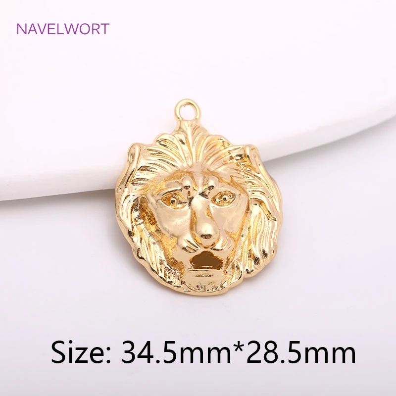 Trendy 34.5mm*28.5mm Lion Pendant Brass Metal Real Gold Plating Animal Shape Charms DIY Fashion Jewelry Making Findings