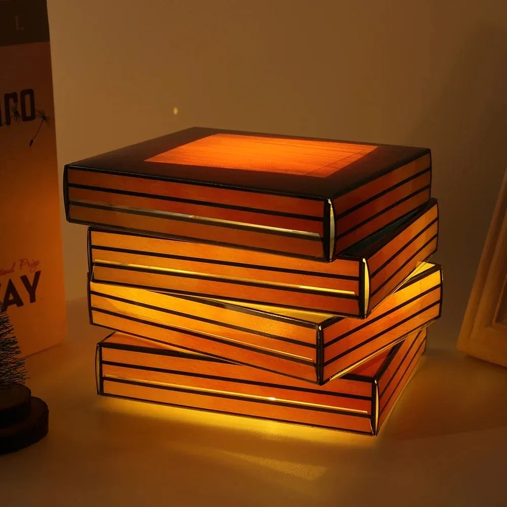 Vintage Stacked Books Lamp Decorative Handicraft Stacked Books Light Stained Glass Table Reading Light Nightstand Desk Lamps image 5
