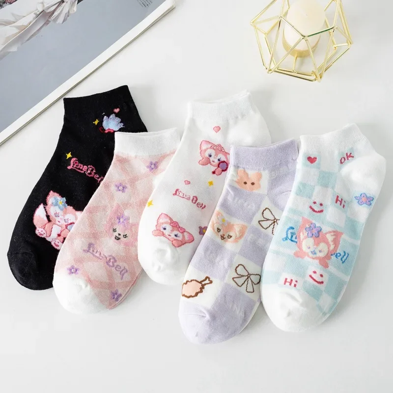 Chaussettes courtes en coton imprimé dessin animé pour femmes, série Lingna Pepper, animal de dessin animé, bateau, mignon, frais, fille, nouveau