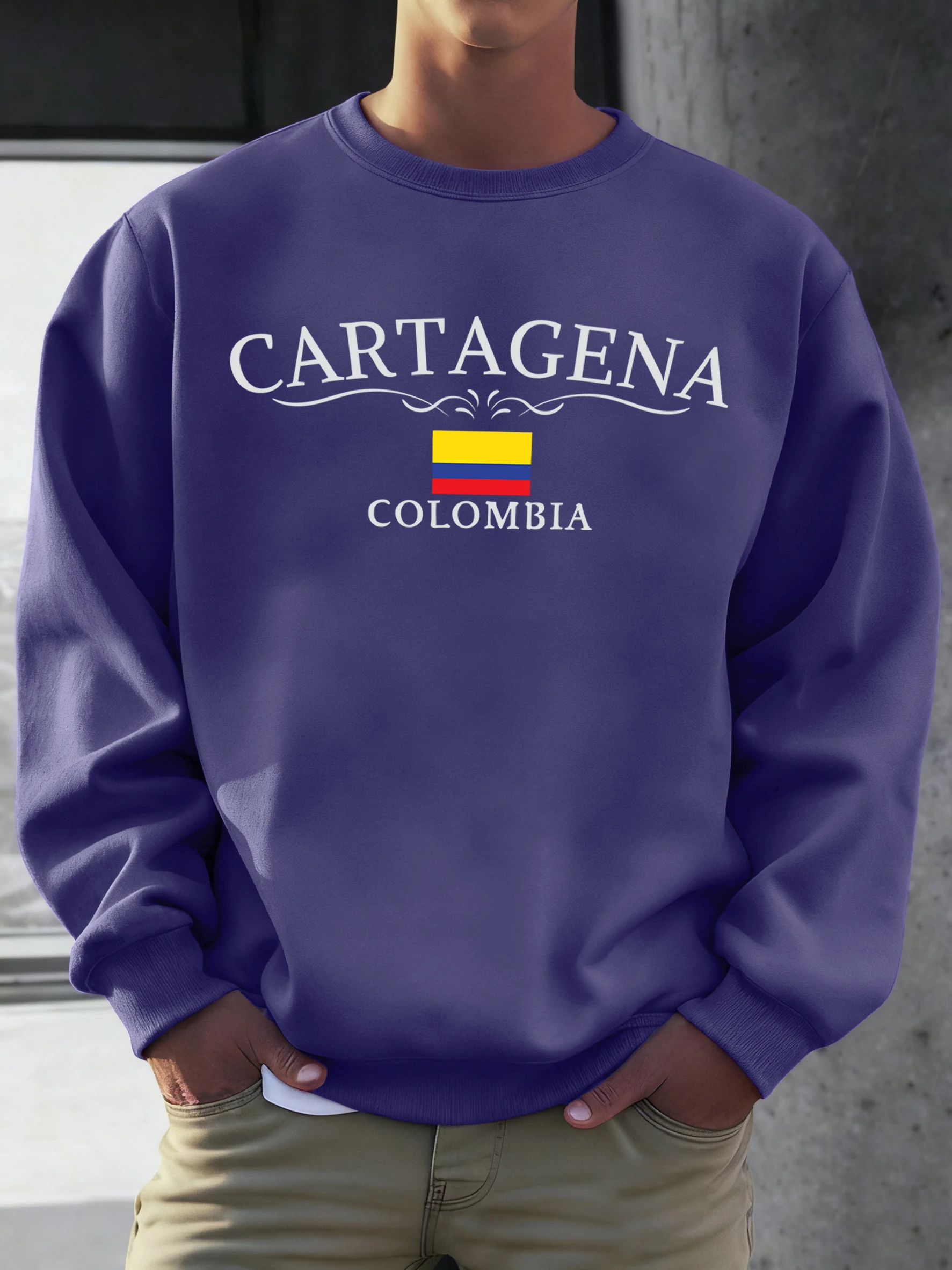 Cartagena كولومبيا العلم المطبوعة الذكور Vintage البلوز الشارع موضة طويلة الأكمام الصوف الخريف للجنسين س الرقبة ملابس فضفاضة #1