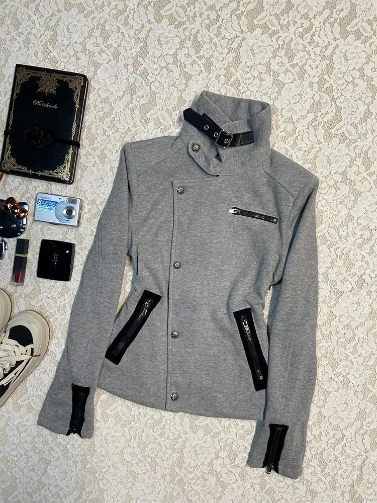 

Y2k Jackets Stand-Up Collar 2000s Streetwear Aesthetics Harajuku Goth Punk Vintage Long Sleeves Hoodie Winter Grunge Emo Fashion