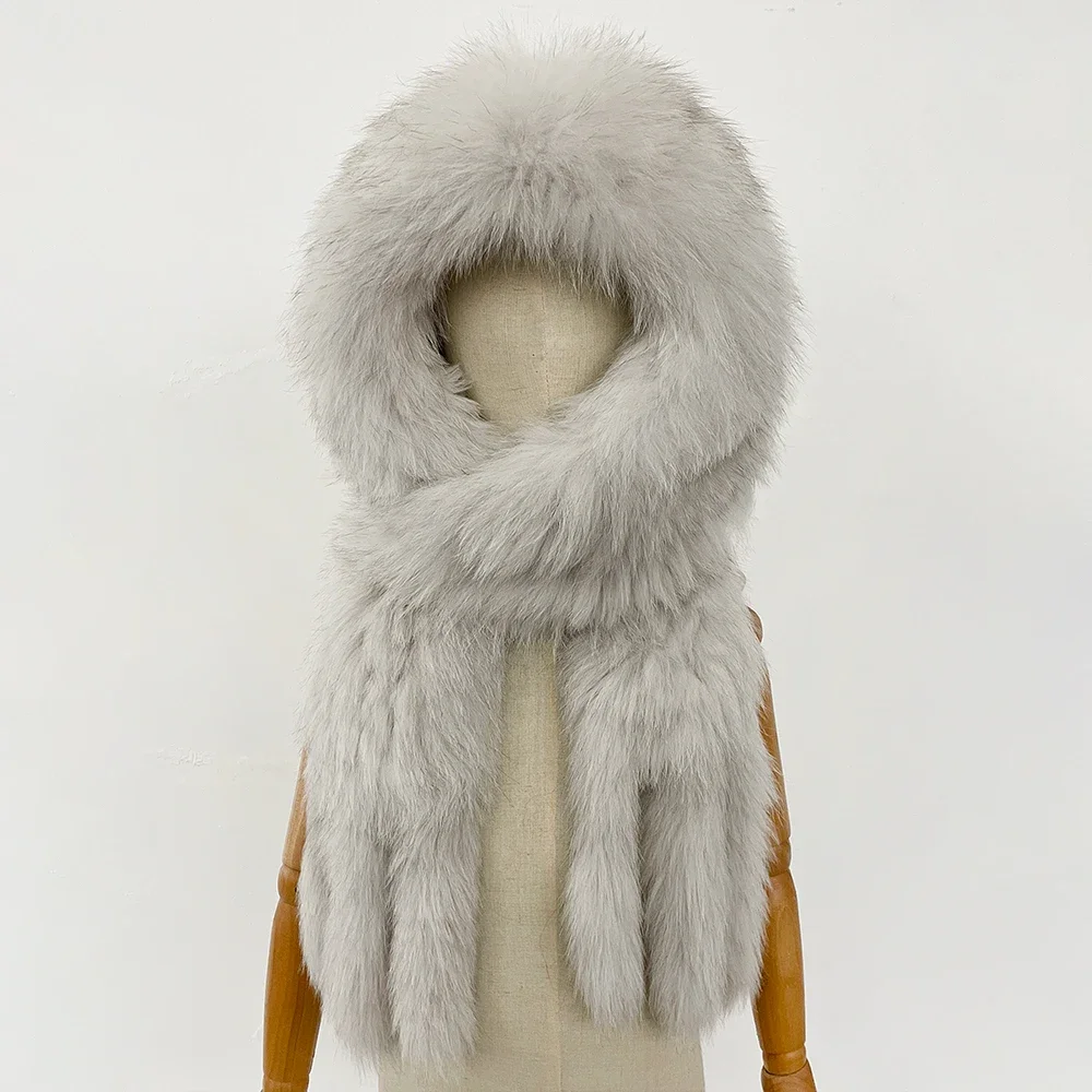 OFTBUY 100% 천연 여우털 모자 스카프 푹신한 가을 겨울 플랫 탑 모자 정품 털 모자 머플러 성인 아동 유니섹스 털 모자