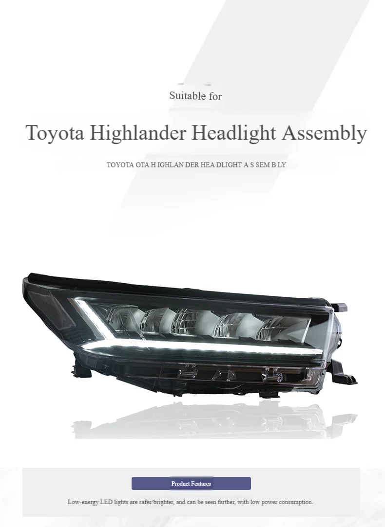 LED Car Headlamps for Toyota Highlander Kluger 2018-2020 Headlight Styling 6000k Color Front Lamps SE XLE LE New Assembly - view 6