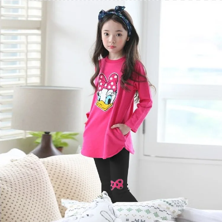 2022 New spring Girls clothes Sets Cartoon Donald Duck Lovely print Children Tracksuit kids clothing suit baby t shirt+pant 2pcs