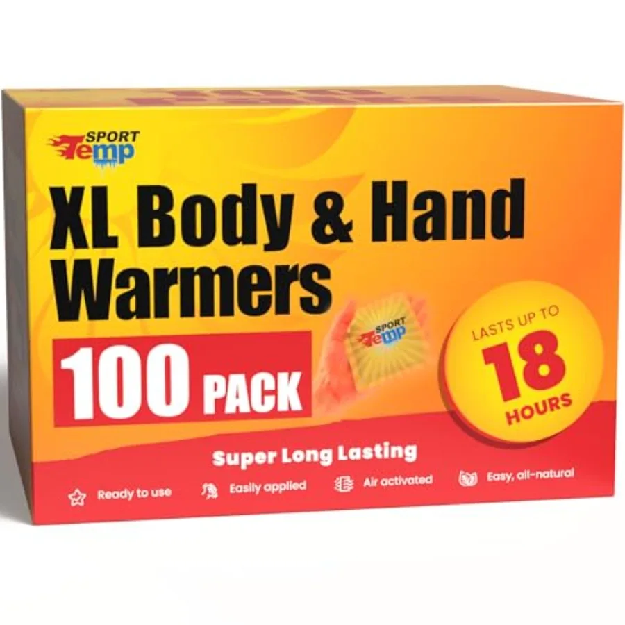 

Large Hand and Body Warmers - Up to 18 Hours of Heat, Super Long Lasting - Easy, All Natural - Air Activated, for Body, Hands a