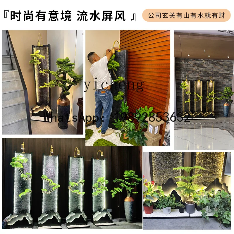 Q4  flowing water fountain large ornament new Chinese water curtain wall screen hotel clubhouse decoration high-end