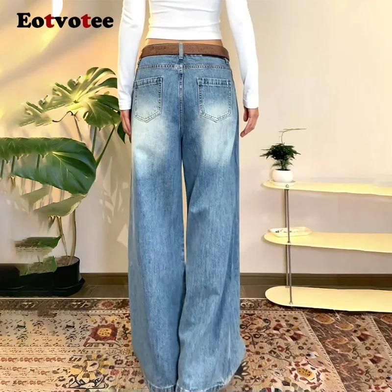 EOTVOTEE جينز للنساء غير متناظرة تقسم شيك عادية سراويل جينز لربيع وصيف 2025 موضة جديدة الإناث عالية الخصر الجينز