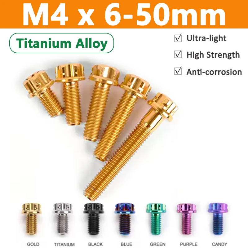 1pcs Titanium Alloy Bolt M4 Length 6-50mm Torx Head Flange Screw High Strength Motorcycle Screws Gold/Black/Blue/Green/Purple