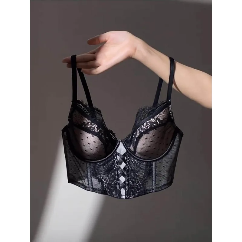 

Французский кружевной сексуальный бюстгальтер для небольшой груди, пуш-ап, с мягкими косточками, больших размеров, тонкий, с боковой поддержкой, корсет-бюстье