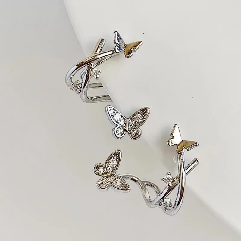 Nimble Flying Butterfly Stud Earrings for Women Cute Gift Jewelry Silver Color Metal Curved Branches Earrings Crystal Jewelry