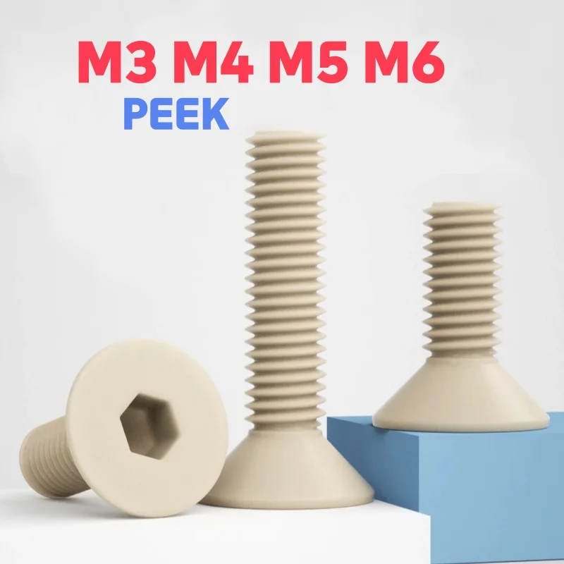M3 M4 M5 M6 PEEK Plastic Flat Countersunk Head Hexagon Socket Screw Bolt Insulation High Temperature Resistance