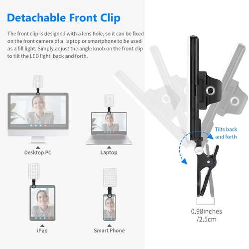 Imagen 2 del producto NEEWER BASICS-luz para selfies con 60 LED, 2000mAh, recargable CRI 95 +, 3 modos de luz, Clip para teléfono frontal y trasero para teléfono/tableta/portátil