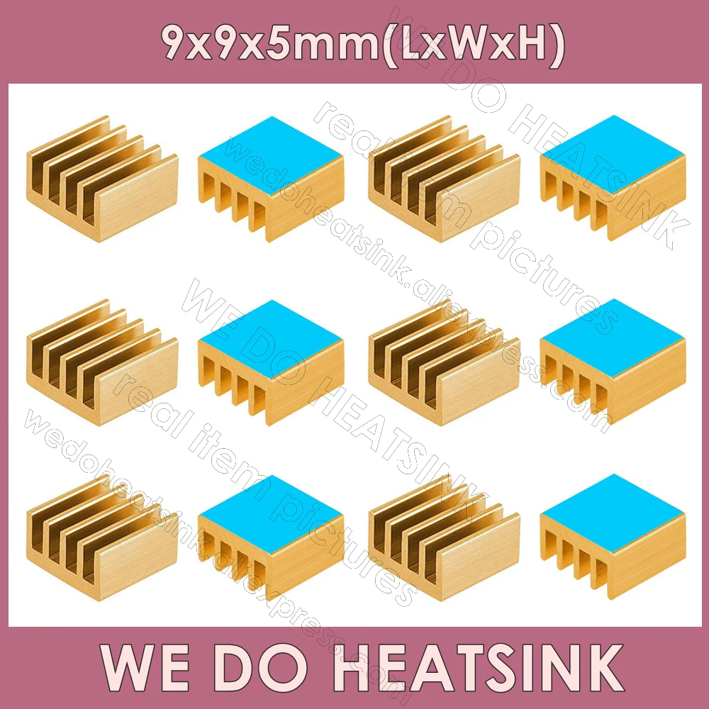 

WE DO HEATSINK 9x9x5mm Without or With Thermal Pad Gold Anodized Pure Aluminum Mute Graphics Card Heatsinks GPU VGA RAM Radiator