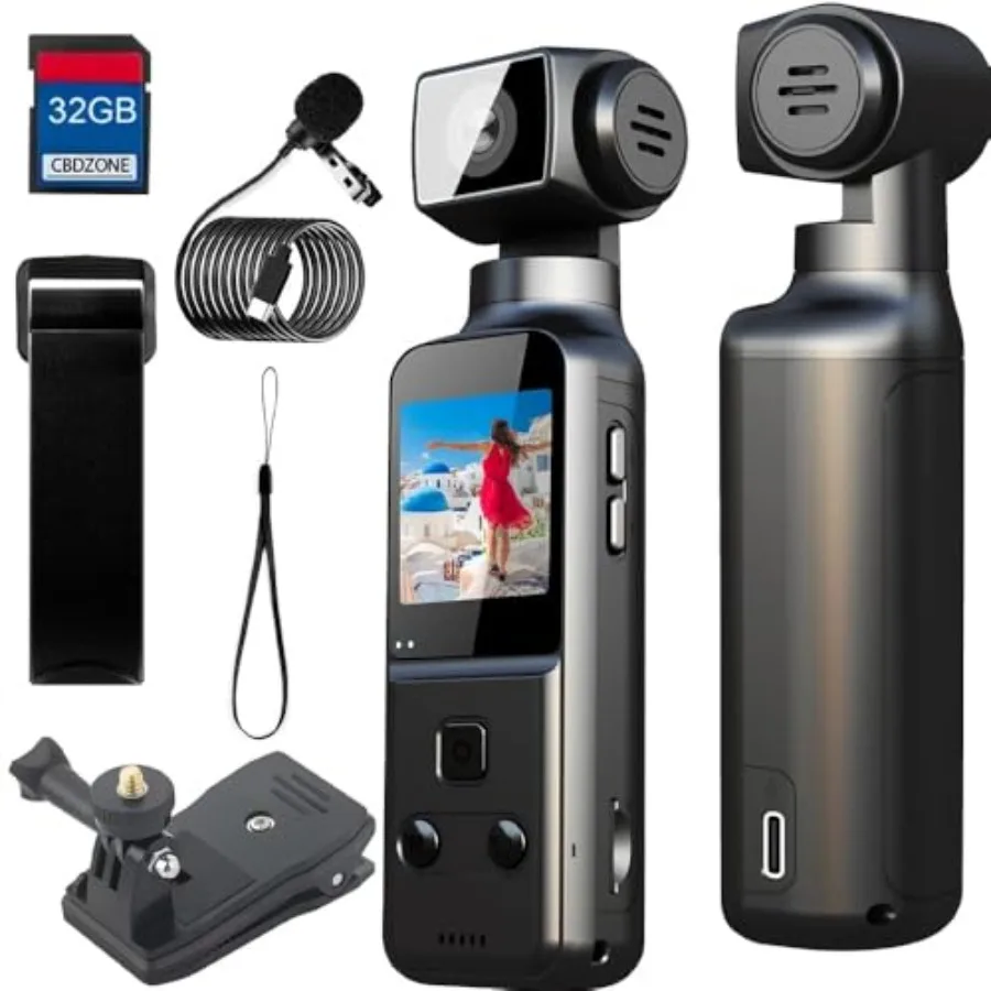 

4K Pocket Body Camera for travel, meetings, daily use; ABS plastic, black; 270 rotating lens, EIS stabilization, handheld weara
