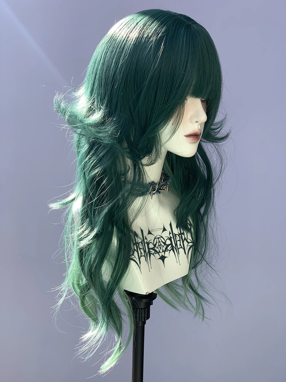 Green Gradient Color Gothic Style Punk Lolita Dress up Wig Female Long Curly Hair Female