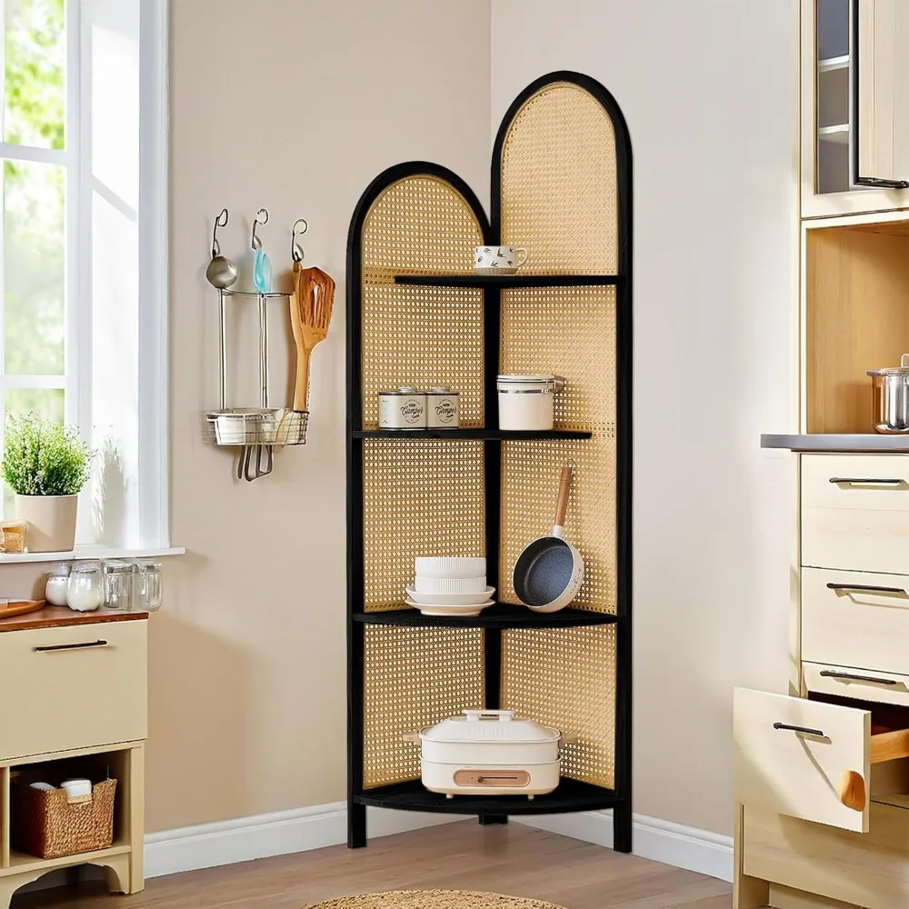 رف كتب زاوية من خشب الصنوبر مع أرجل، بطول 5.6 أقدام، تصميم بسيط من 4 طبقات، حل رفوف زاوية موفرة للمساحة