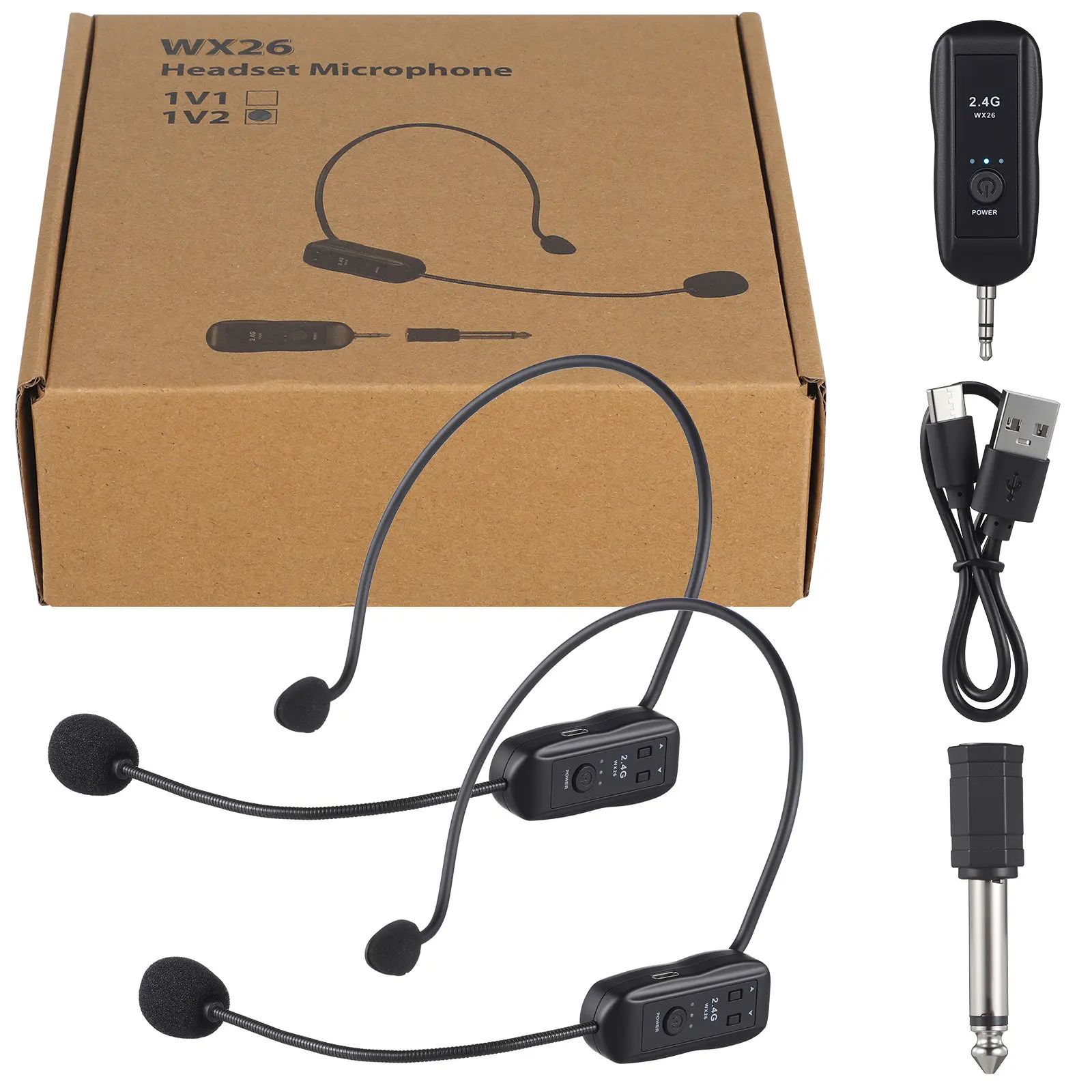 2Pcs Wireless Headset Microphone Portable Wireless Mic Clear Sound for Teachers Singers Speakers Classroom Lectures and Stage