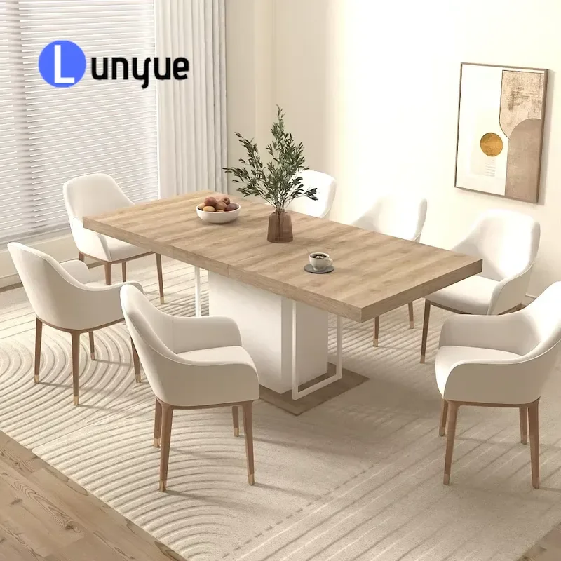 Modern Rectangular Retractable Dining Table Solid Oak Wood Adjustable Length 160-200cm For 6-10 People Apartment Furniture