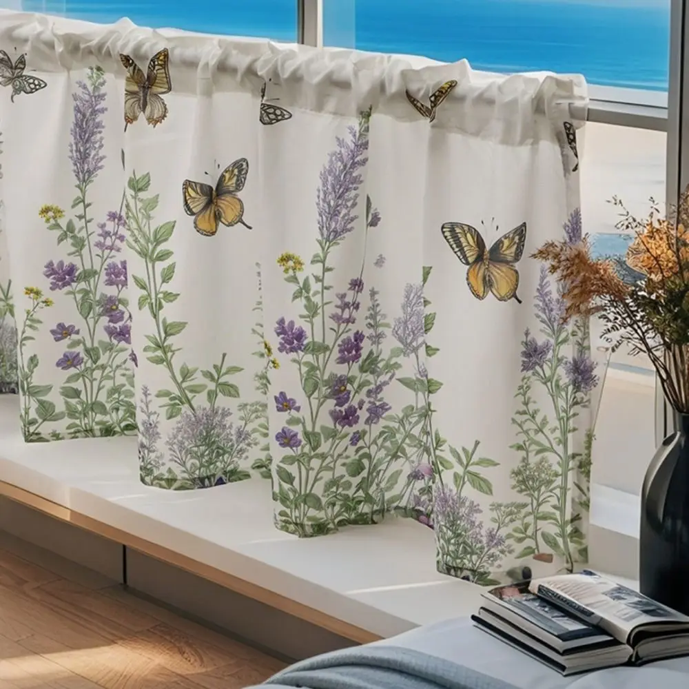 Lavender Print Short Curtain for Small Window/Kitchen 1 Panel Cabinet Window Decor Partition Country Style Window Drape Shades