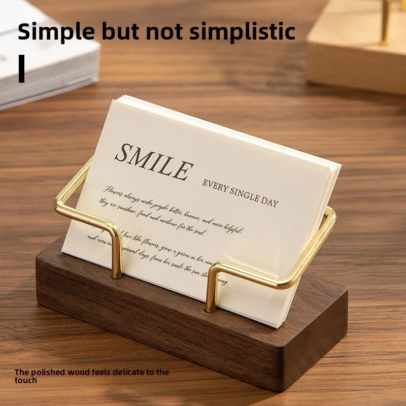 Elegant Wood Card Holder with Gold Metal Frame - Luxury Desktop Card Holder, Perfect for Meeting Gifts, Lovely Office Supplies