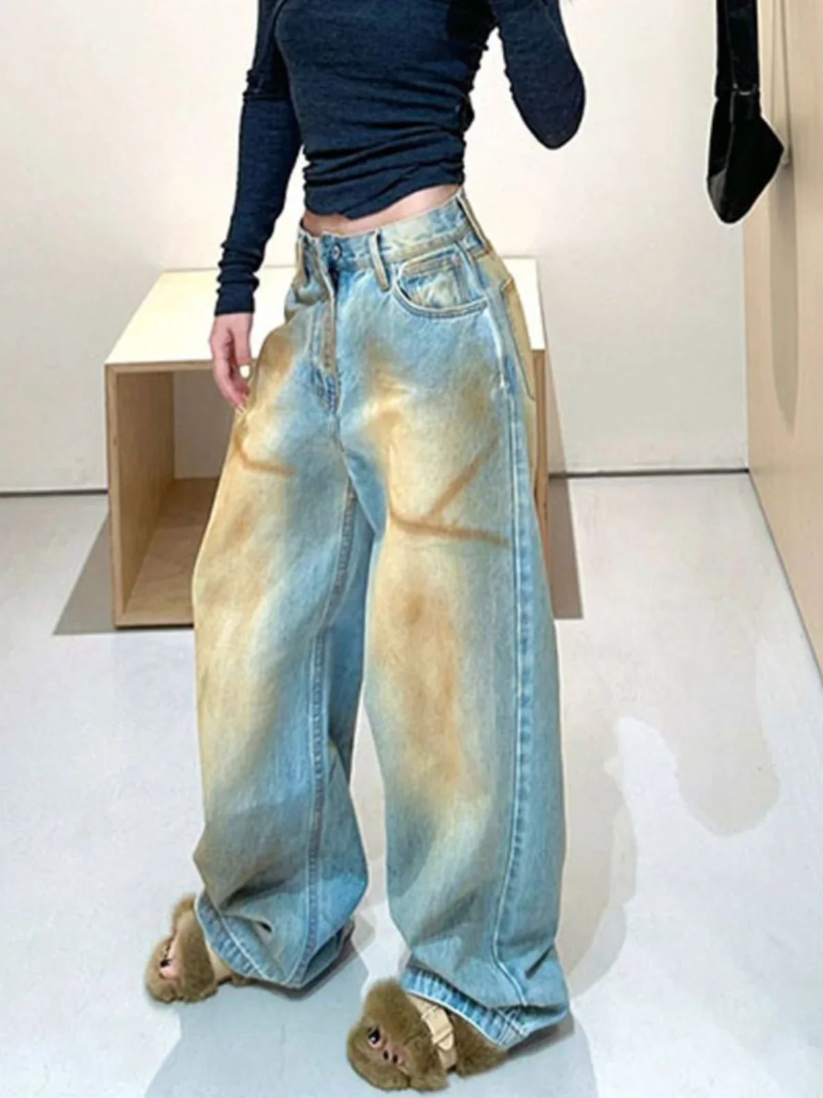 

Blue Women Jeans Streetwear Vintage Fashion High Waisted Wide Leg Jean Female Trouser 2024 NEW Hip Hop Baggy Denim Pants