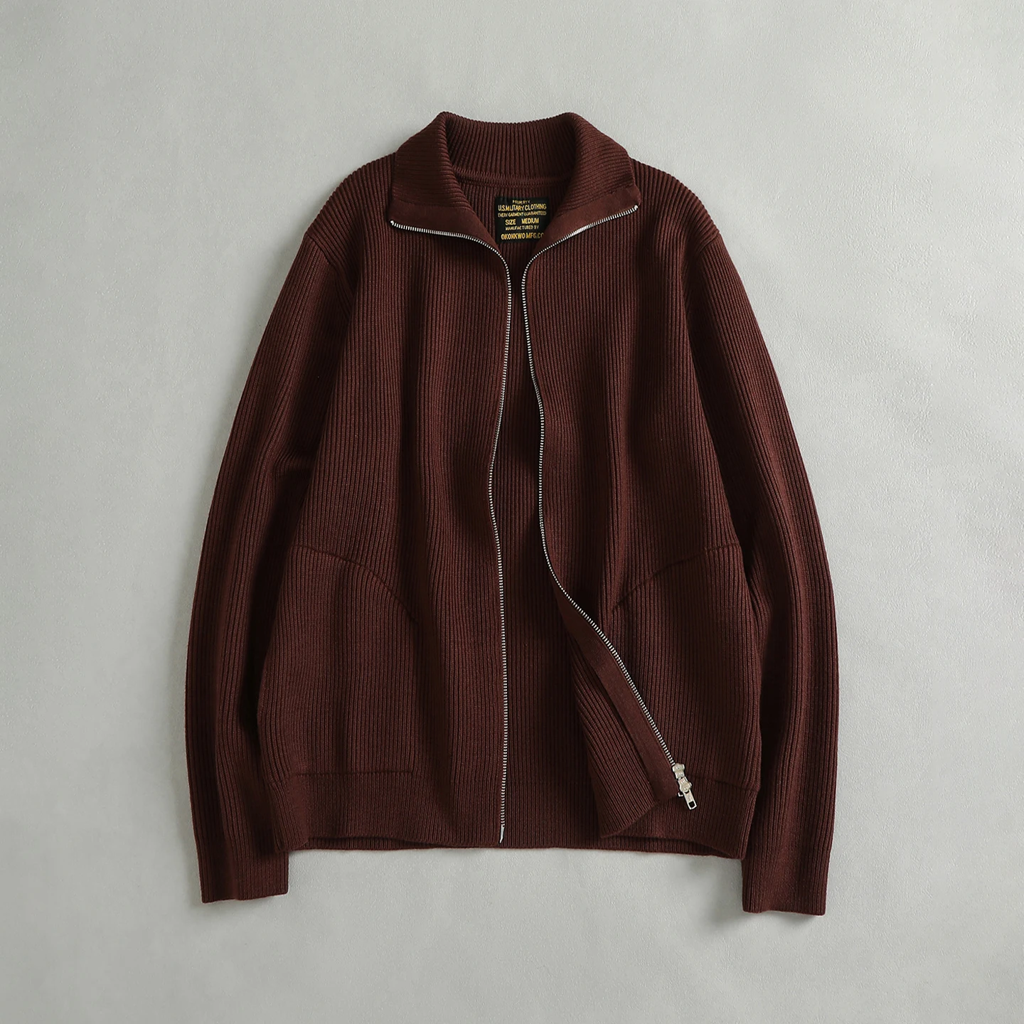 5134# Autumn and Winter New American Retro Wool Blended High-end Thickened Knitwear Men's Stand Collar Cardigan Sweater Jacket