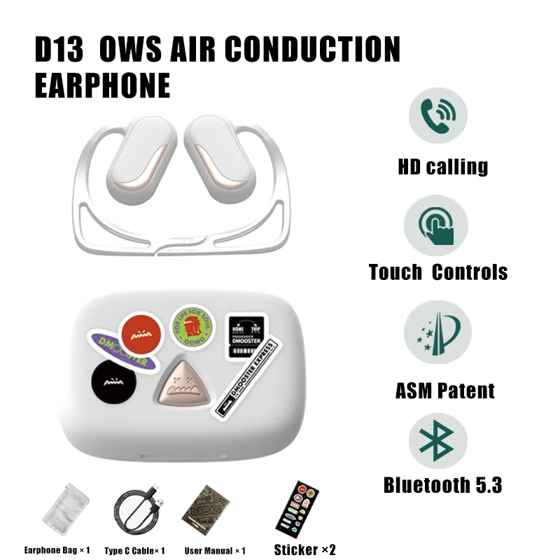 

Dmooster OWS Earhook Earphone Bluetooth 5.3 HiFi Stereo Noise Reduction Sport Headset Dual Mic heaphone with charging box 500mAh