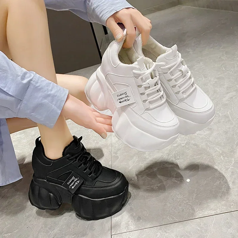 Maogu 2023 White Black Casual Shoes Ladies Vulcanized Shoe High Platform Leather Sneakers Woman Summer Women Chunky Sneaker 34