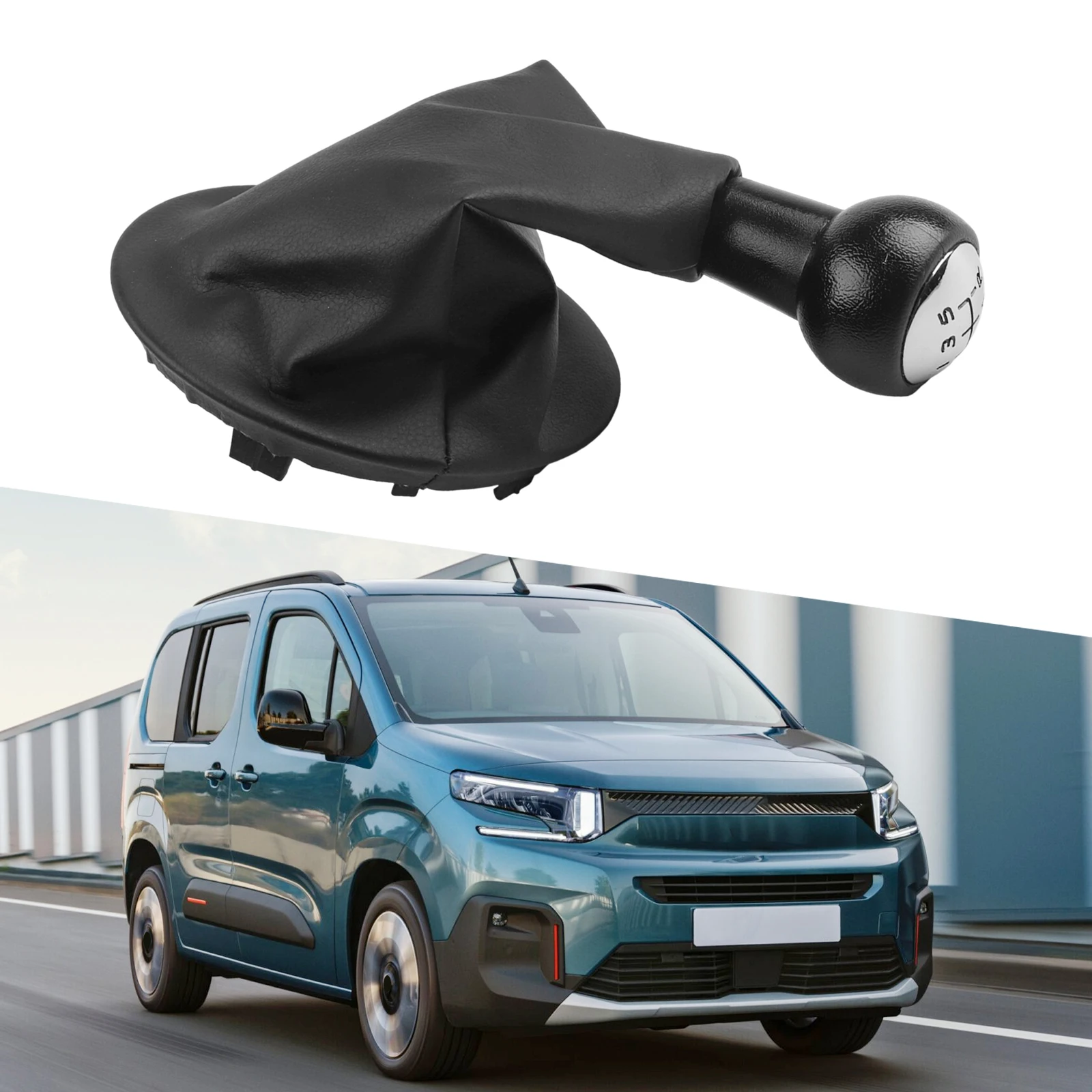 1pc 5-Speed Car Shift Knob With Dust Jacket For Berlingo Ⅲ MK3, For Partner 2008+ , Plastic + Leather Replacement Inter