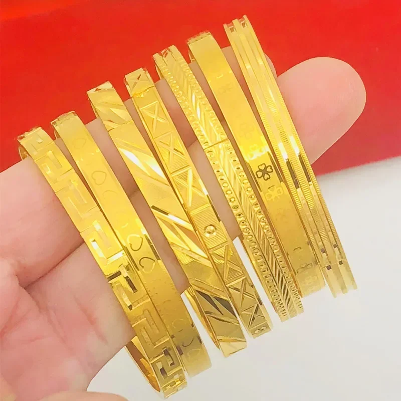 Plated 100% 24K Real Gold 18K Bracelet Female Gold Plated Gold Meteor Shower Dark Buckle Laser Four-Leaf Clover Bracelet Jewelry