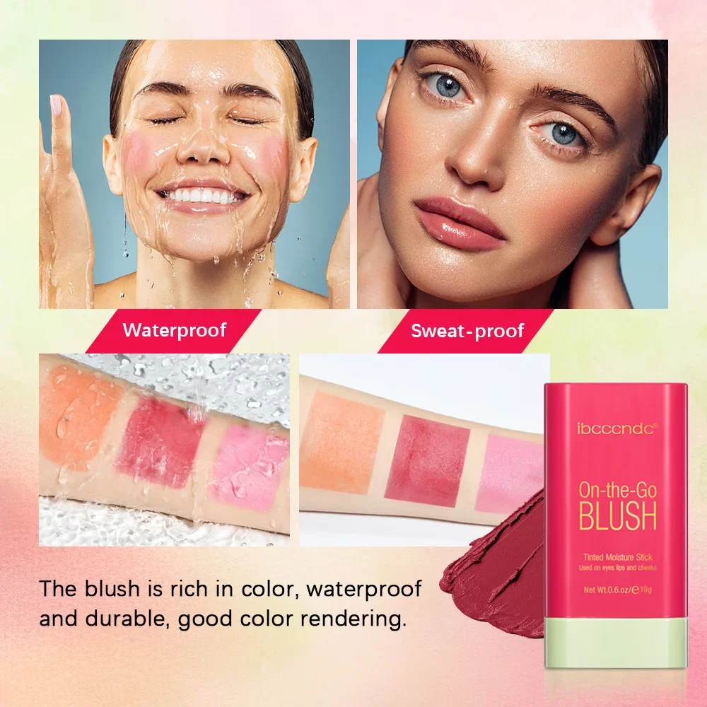 Waterdichte Gezichts Blush Stick Natuurlijke Wang Rouge 3 Kleuren Zijdezachte Wangtint Crème Blusher Blush Stick Face Make-Up Blusher