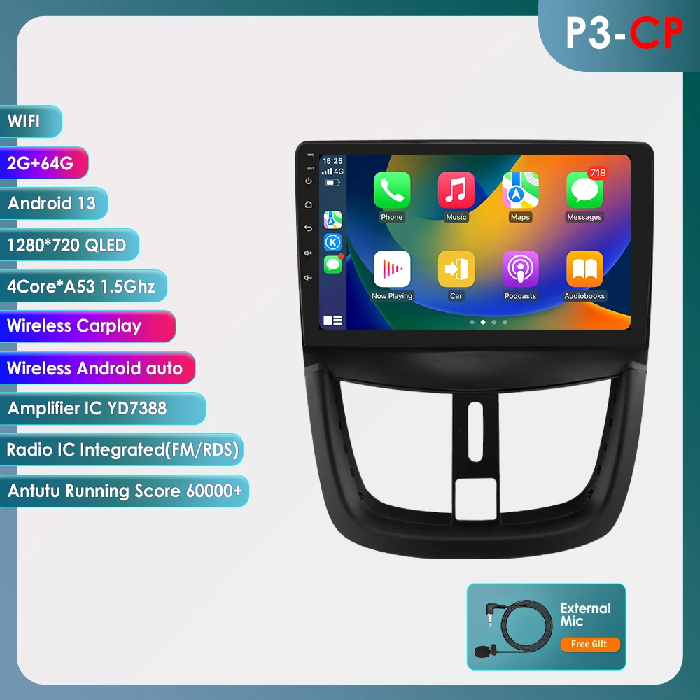 OSSURET 6115 Android Autoradio Speler voor Peugeot 207 207CC SW 2006-2015 draadloze Carplay Auto 2DIN 8 core Auto Multimedia 360 cam