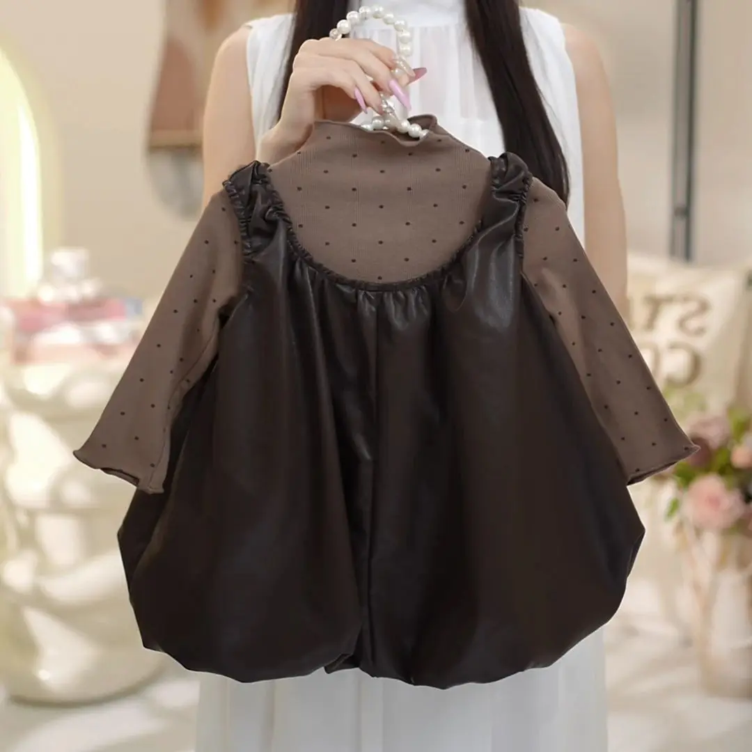 

Детское платье на бретельках из искусственной кожи для девочек, футболки с точечным принтом, комплекты одежды, Новое поступление 2025, повседневные осенне-зимние кожаные платья, комплект