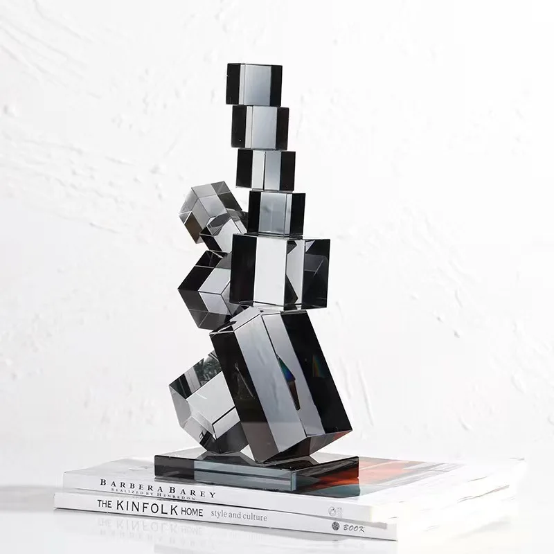Modern creative desktop decor sculptures,light luxury smoke gray crystal geometric ornaments,can be used for gift giving BB815DE