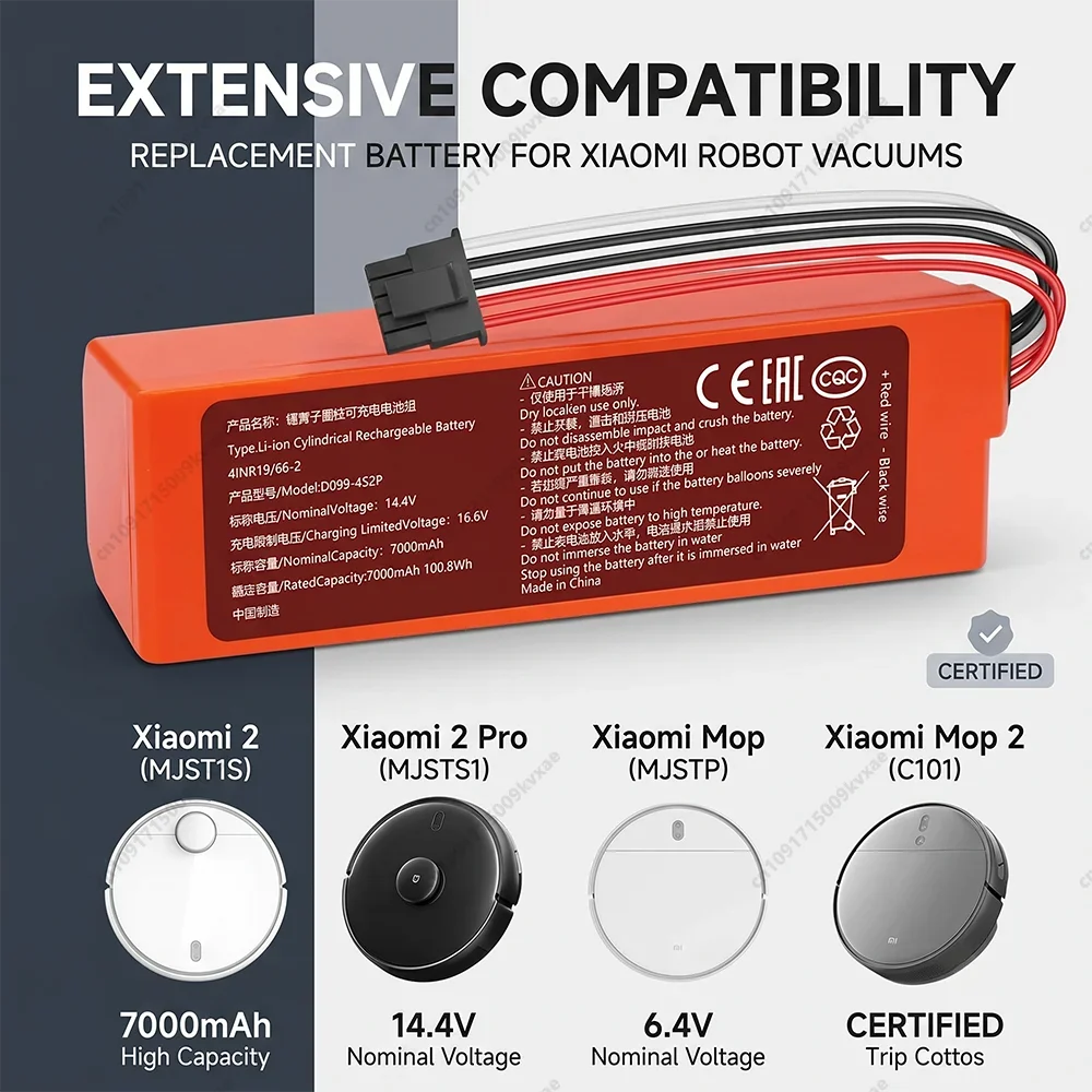 Rechargeable Li-Ion Battery Pack for Xiaomi Mi Robot Vacuum-Mop 2 Pro C101 MJSTP MJSTS1 5200mAh 7000mAh D099-4S2P Spare Power