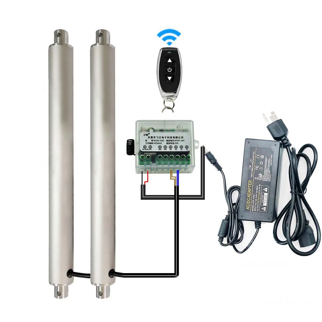 12V 24V Two Linear Actuator Kits1500N 15mm/s Power Supply Remote Controller 50mm-350mm